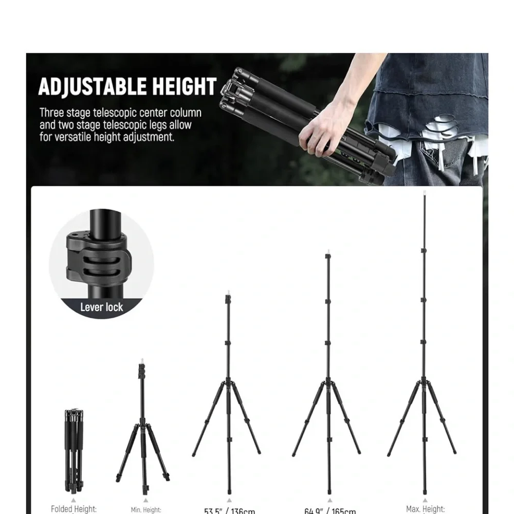 Photography Light Stand, 1.5-6.4ft/47-195cm Alum Reversible Studio tripod 059